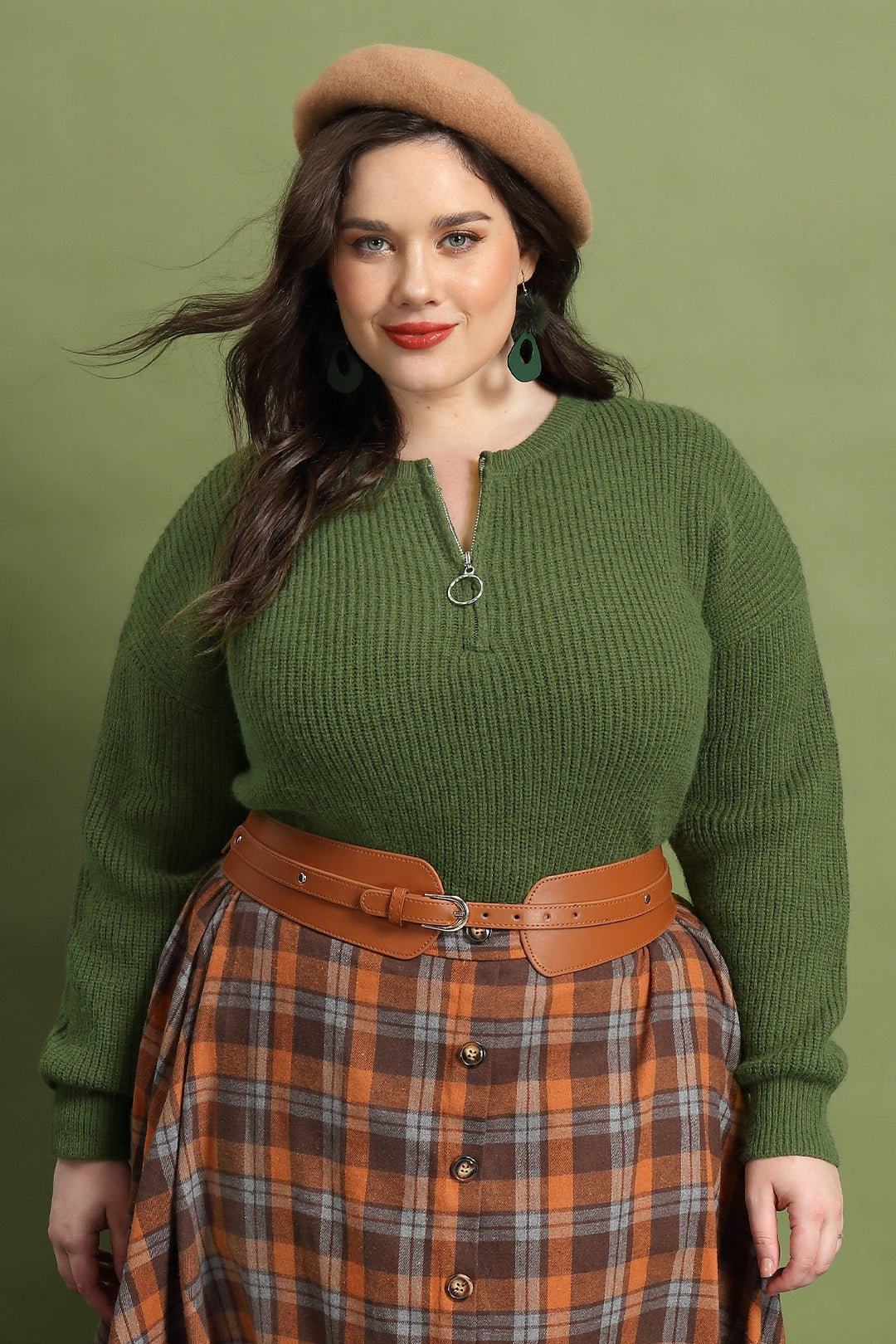 Quarter Zipper Up Plain Cashmere Woolen Sweater