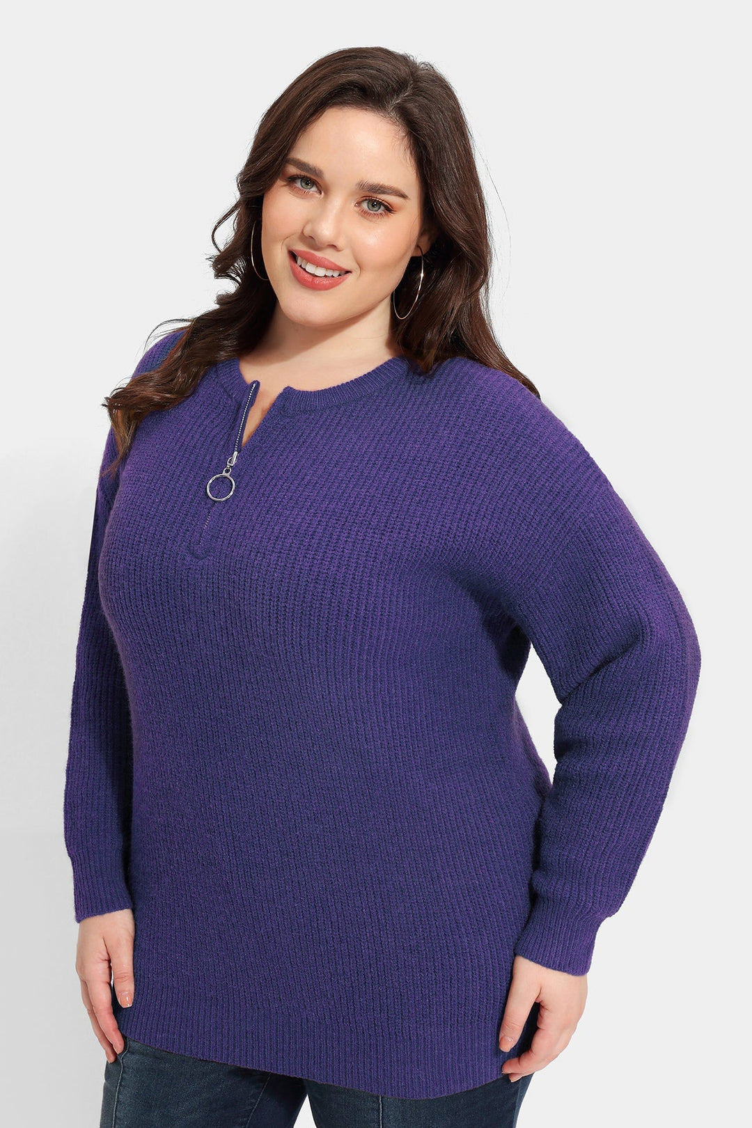 Quarter Zipper Up Plain Cashmere Woolen Sweater