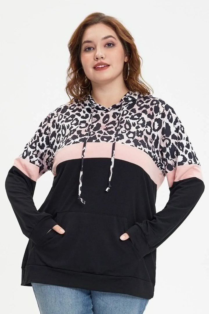 Leopard Colorblock Long Sleeves Hoodie
