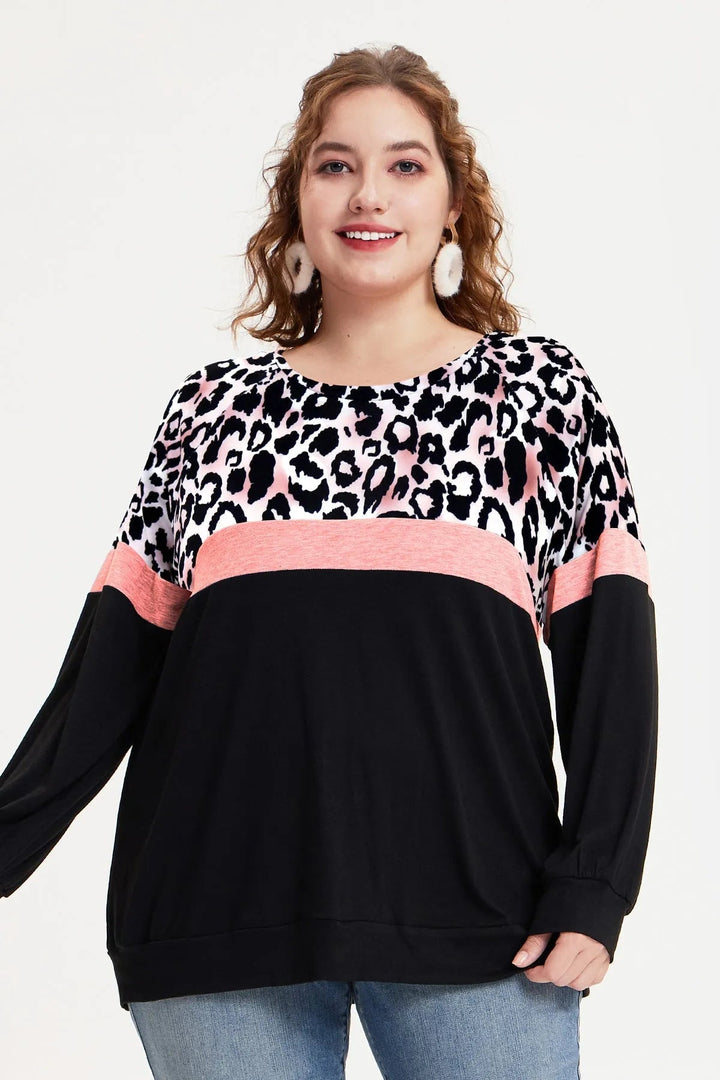 Colorblock Leopard Pattern Long Sleeve Sweatshirt