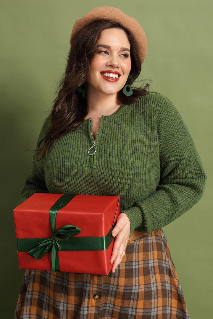 Quarter Zipper Up Plain Cashmere Woolen Sweater