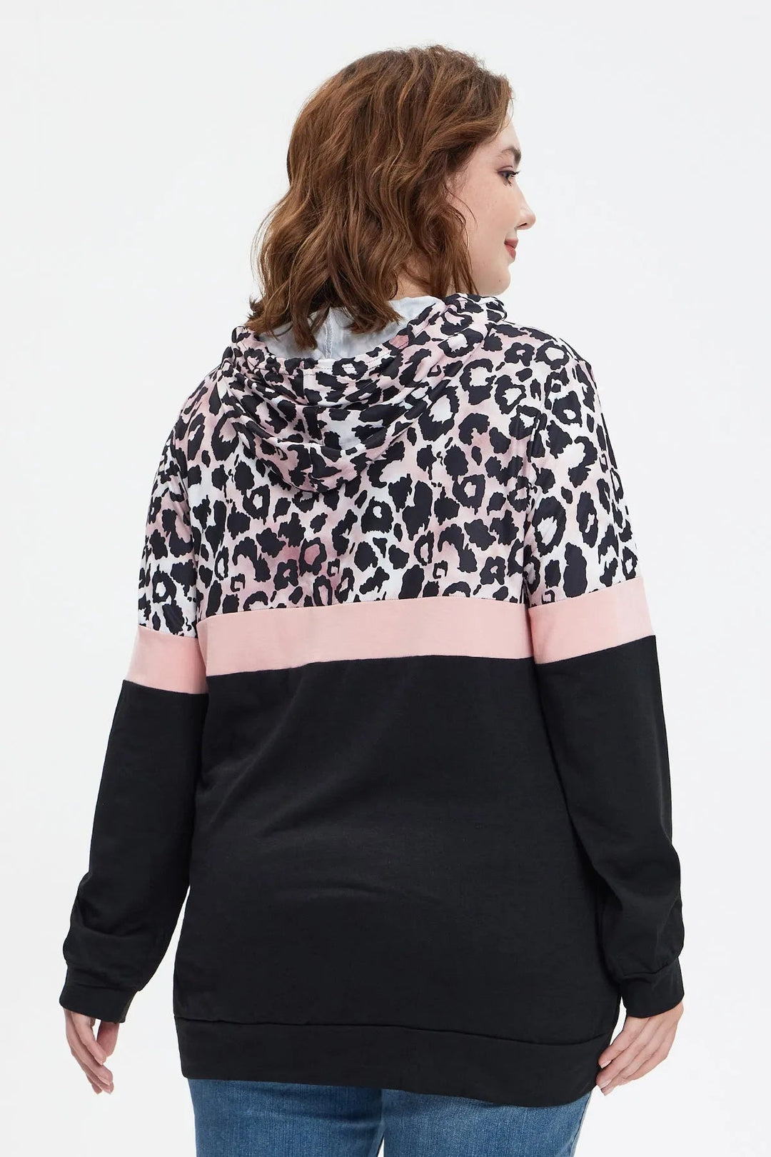 Leopard Colorblock Long Sleeves Hoodie
