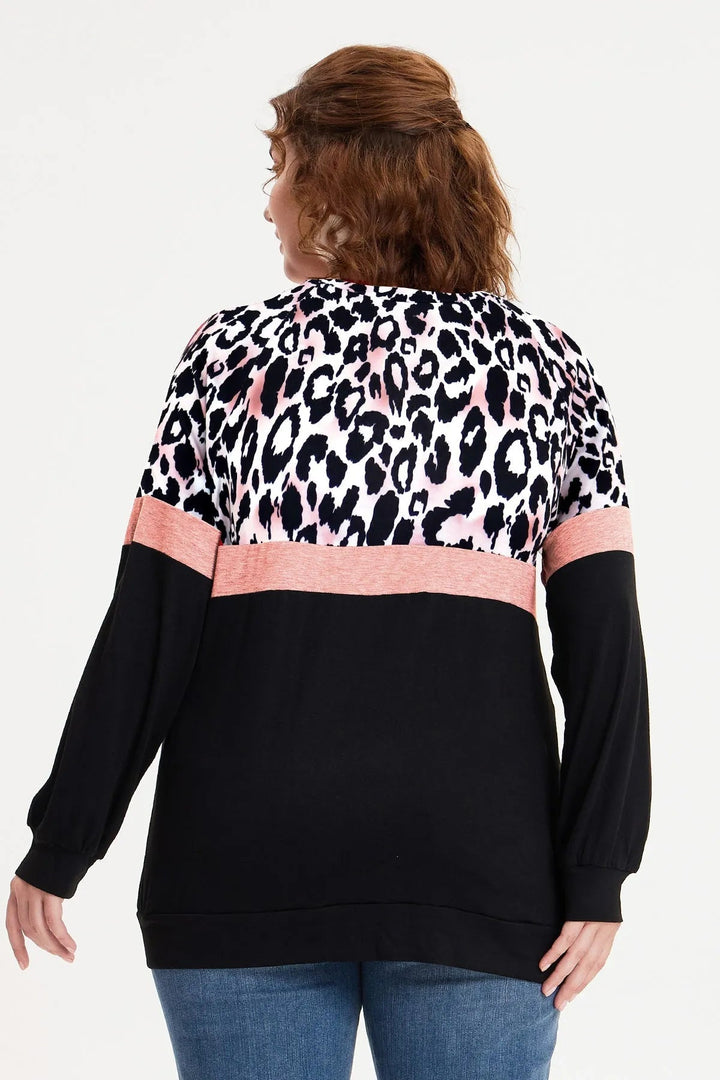 Colorblock Leopard Pattern Long Sleeve Sweatshirt