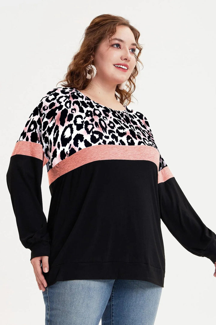 Colorblock Leopard Pattern Long Sleeve Sweatshirt