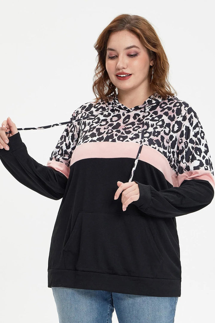 Leopard Colorblock Long Sleeves Hoodie
