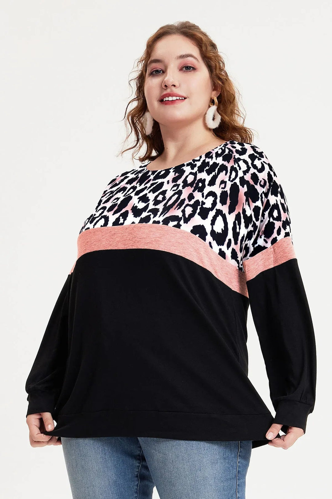 Colorblock Leopard Pattern Long Sleeve Sweatshirt