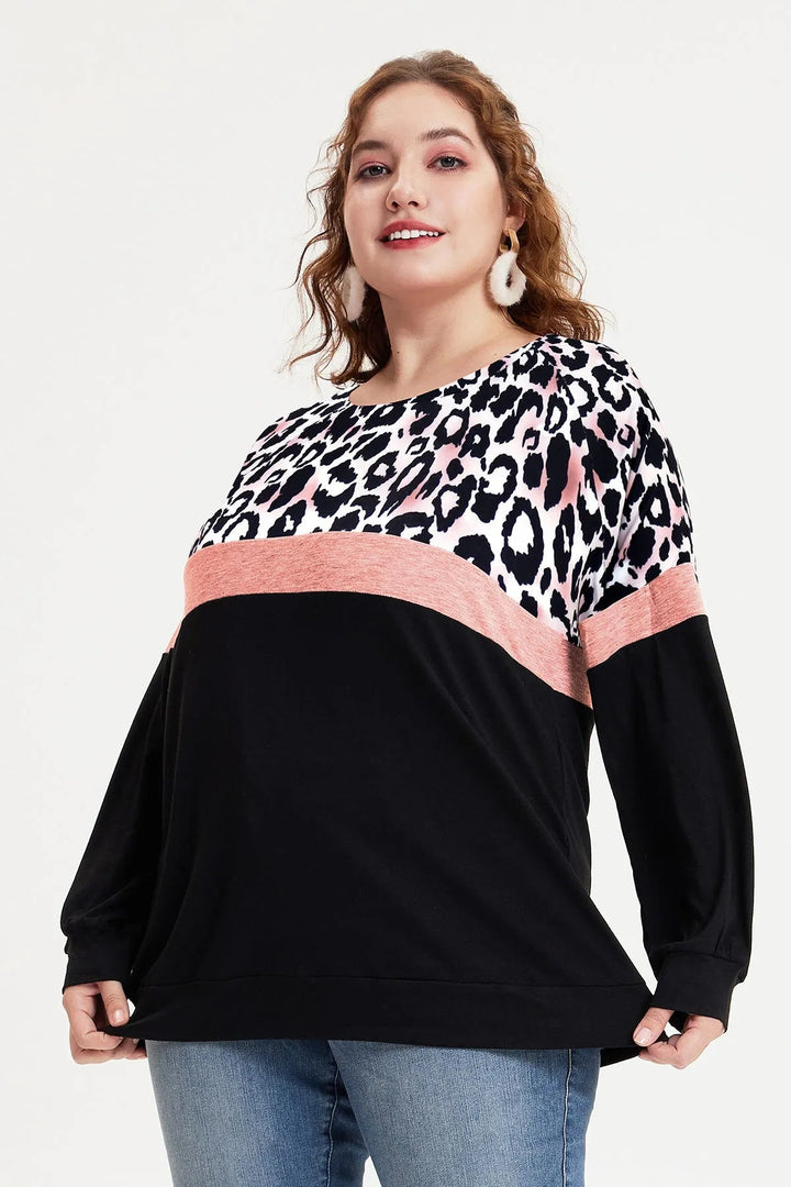Colorblock Leopard Pattern Long Sleeve Sweatshirt