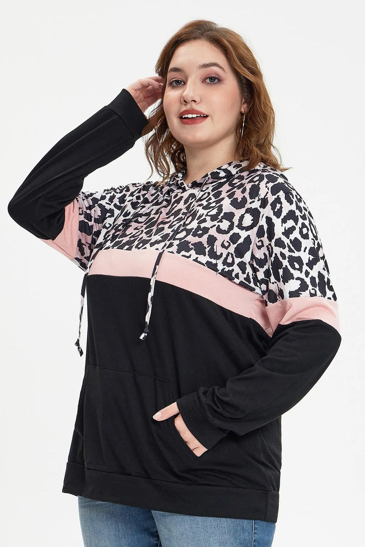 Leopard Colorblock Long Sleeves Hoodie