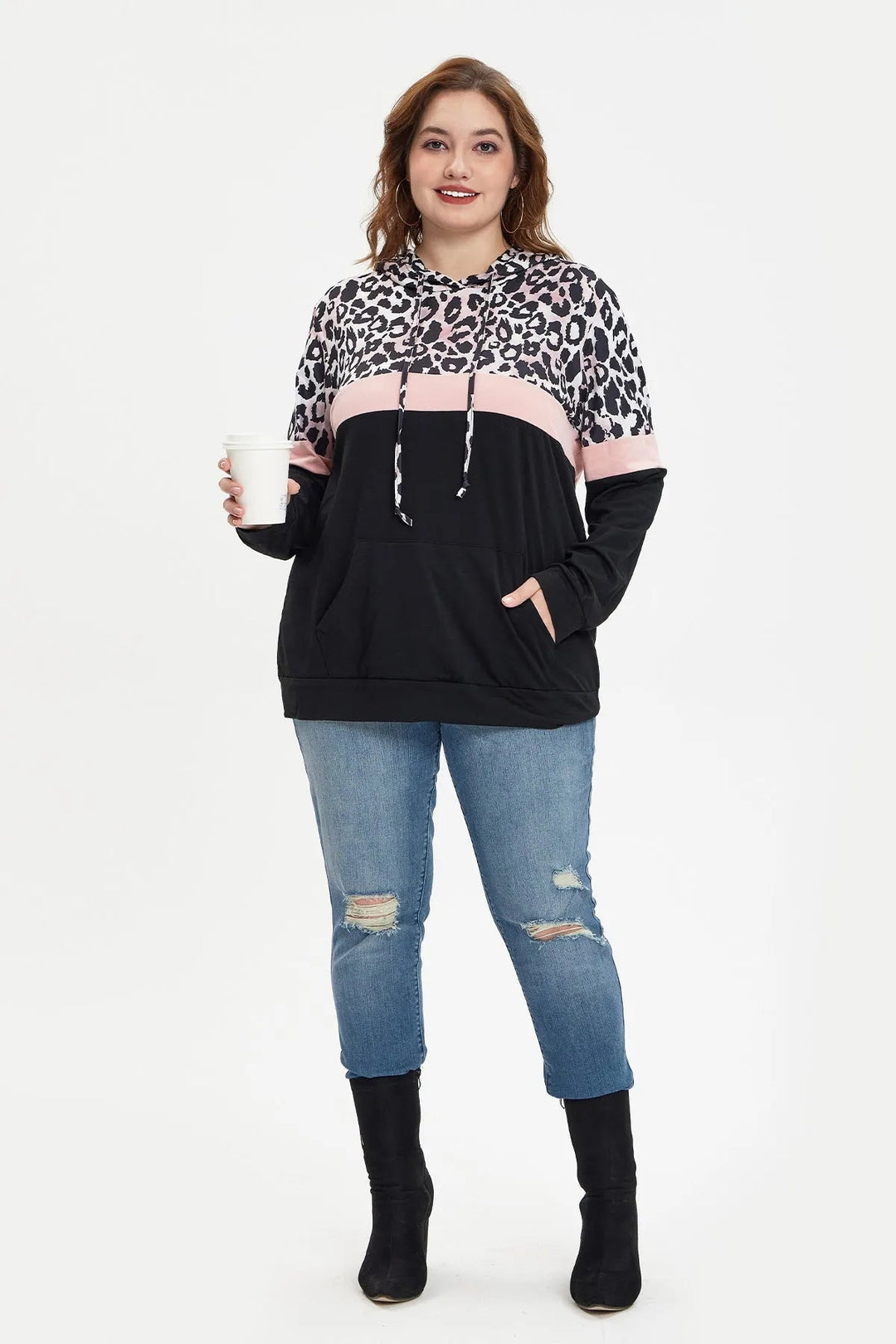 Leopard Colorblock Long Sleeves Hoodie