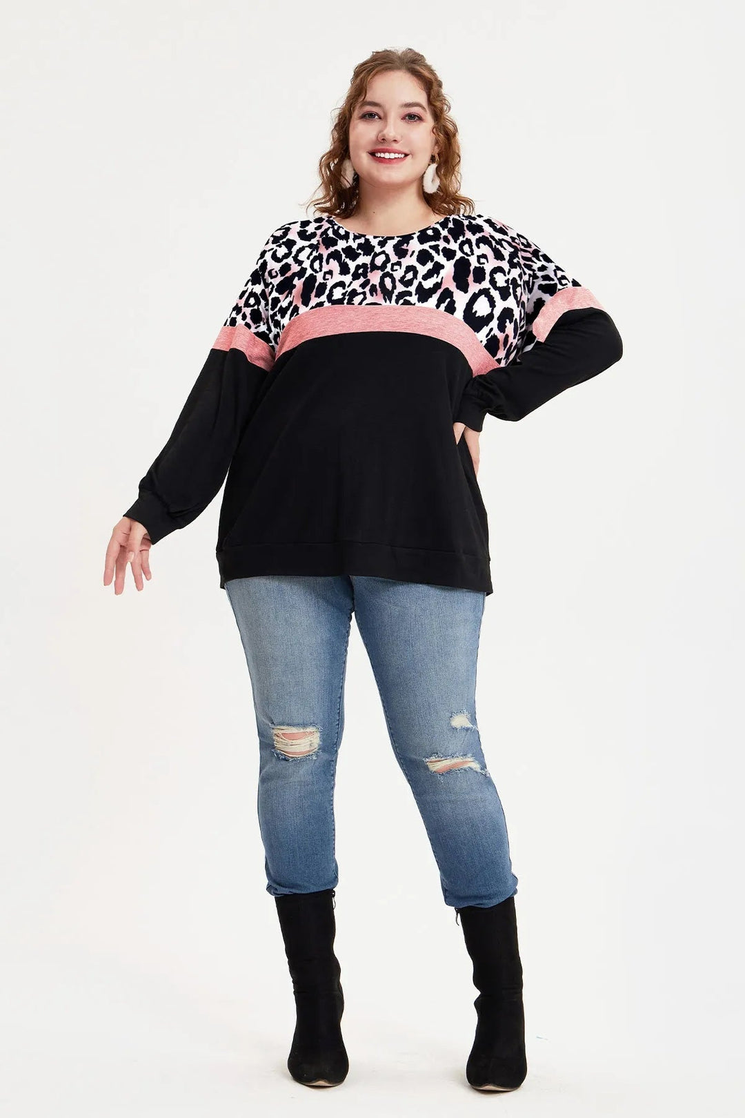 Colorblock Leopard Pattern Long Sleeve Sweatshirt