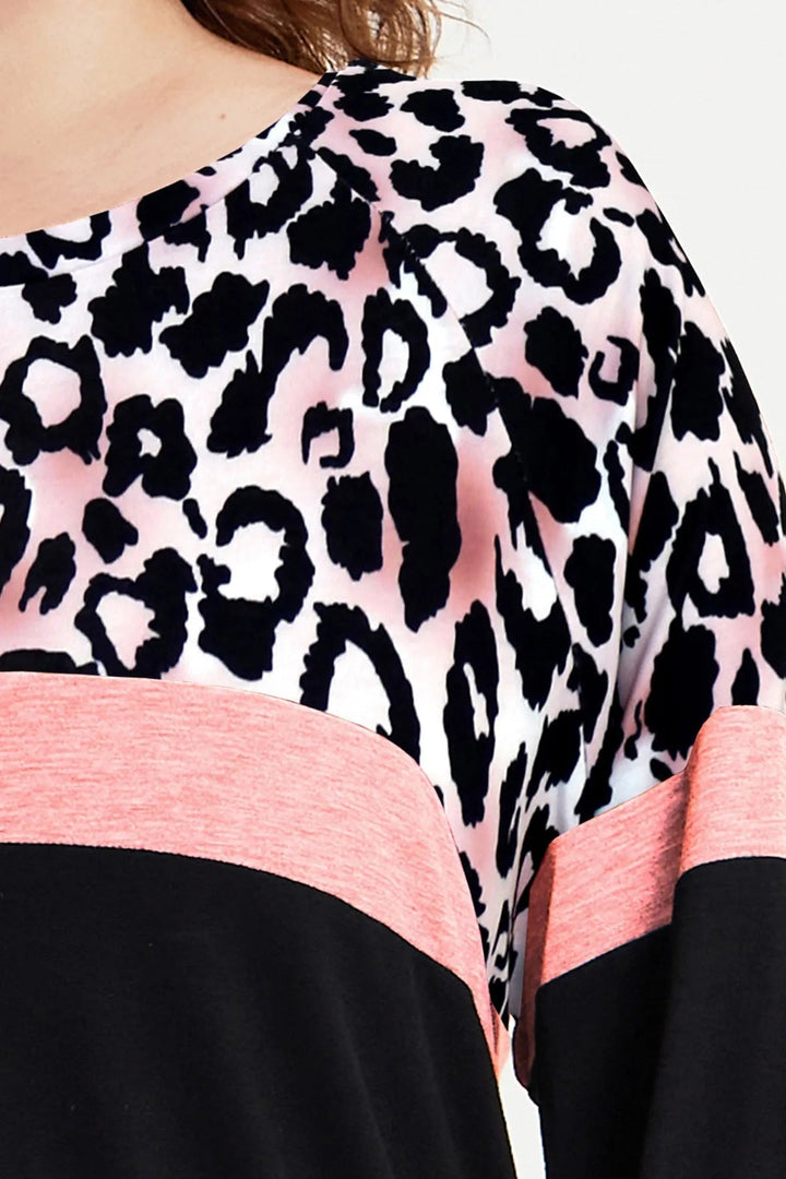 Colorblock Leopard Pattern Long Sleeve Sweatshirt