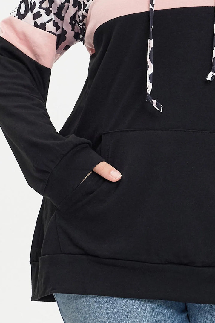 Leopard Colorblock Long Sleeves Hoodie