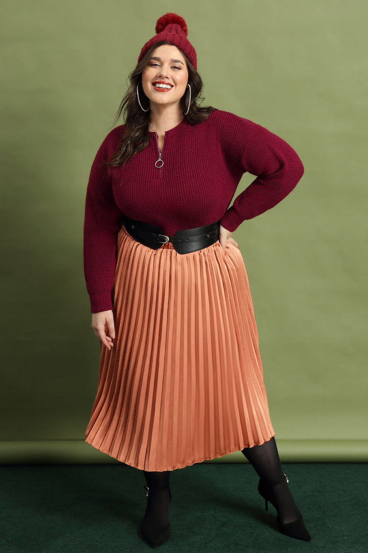 Quarter Zipper Up Plain Cashmere Woolen Sweater