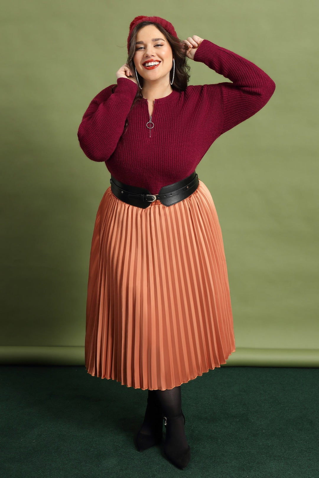 Quarter Zipper Up Plain Cashmere Woolen Sweater