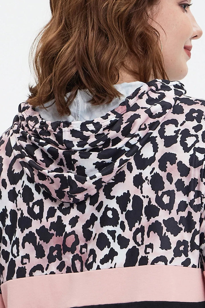Leopard Colorblock Long Sleeves Hoodie