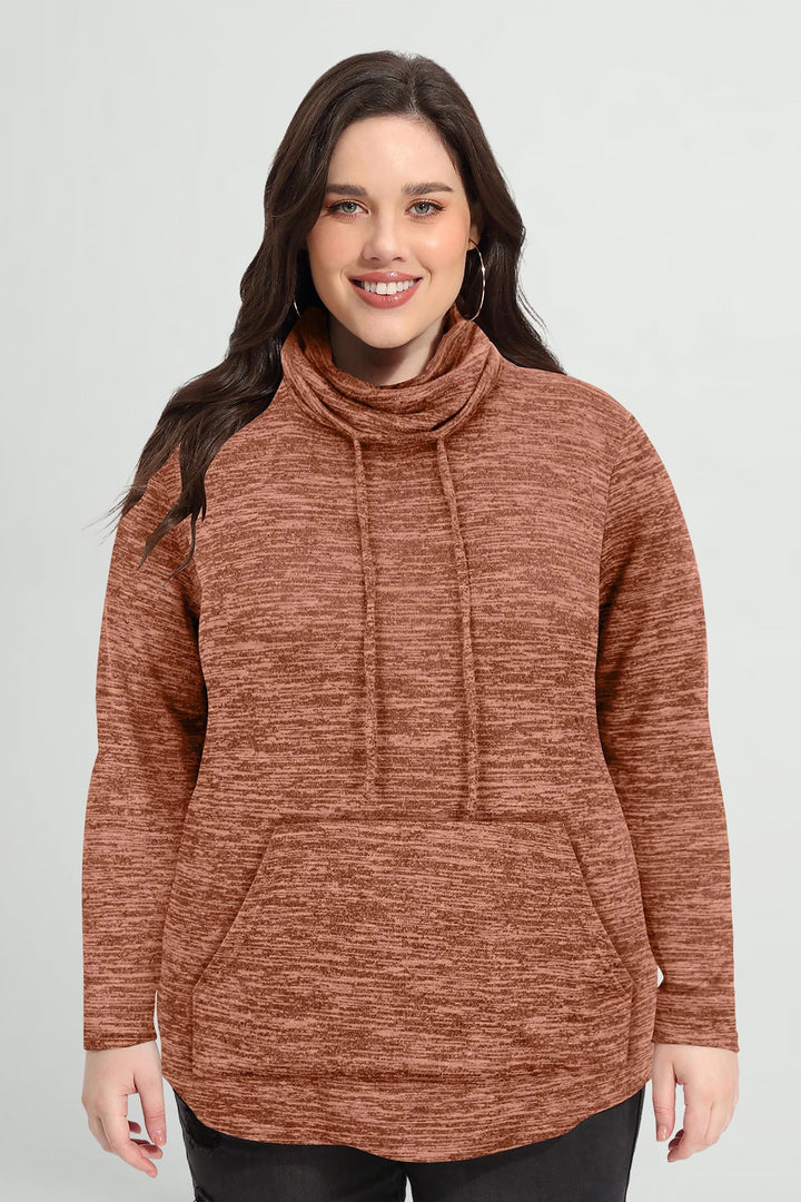 Essential Drawstring Turtle Neck Pocket Sweatshirt