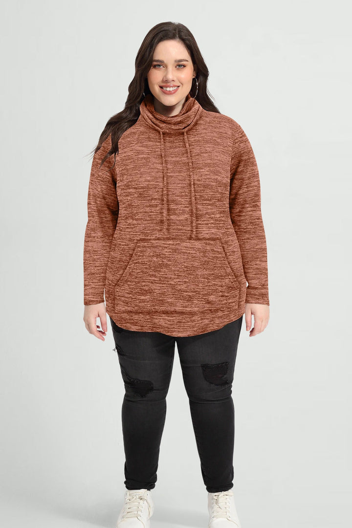 Essential Drawstring Turtle Neck Pocket Sweatshirt