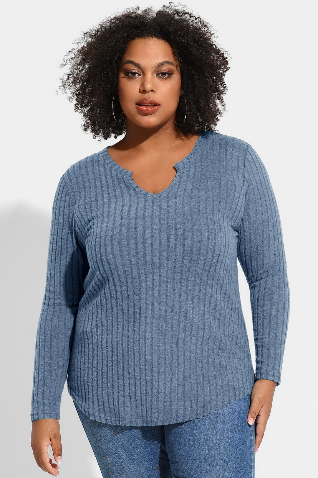 Texture Velvet Notched Neckline Basic Long Sleeve T-Shirt