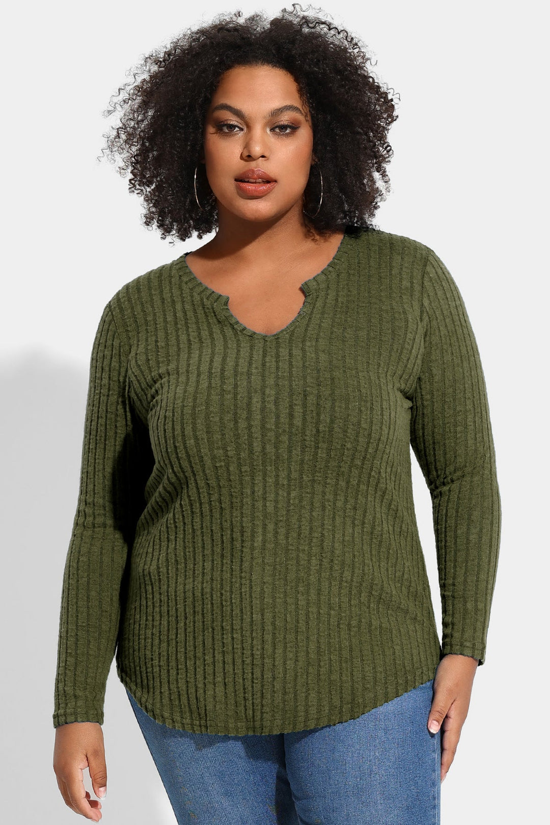 Texture Velvet Notched Neckline Basic Long Sleeve T-Shirt