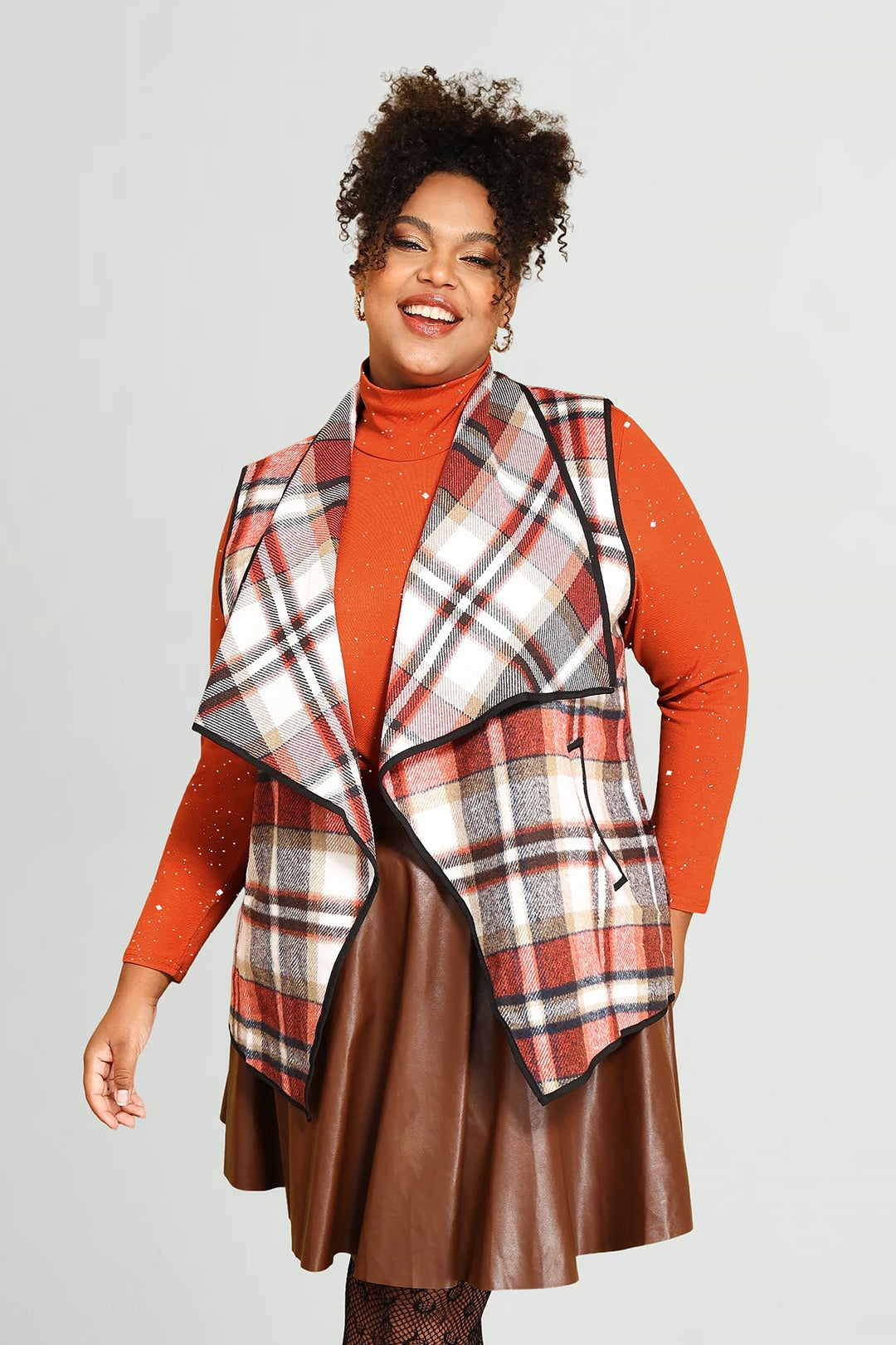 Colorblock Plaid Sleeveless Pocket Cardigan