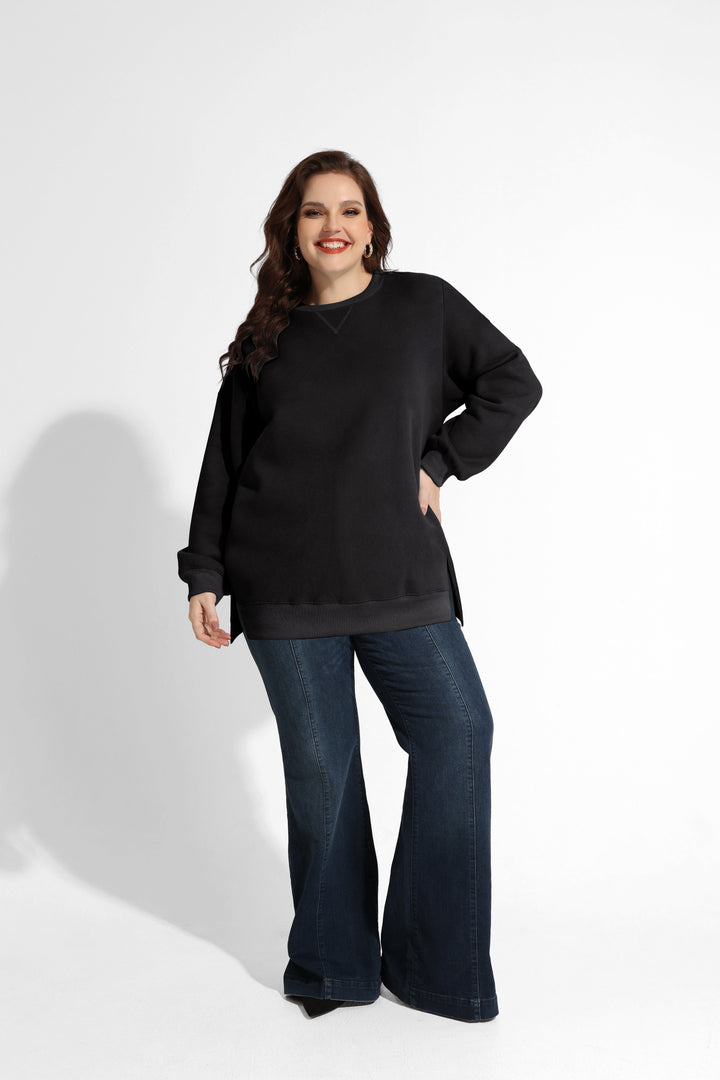 Solid Split Hem Long Sleeve Basic Sweatshirt