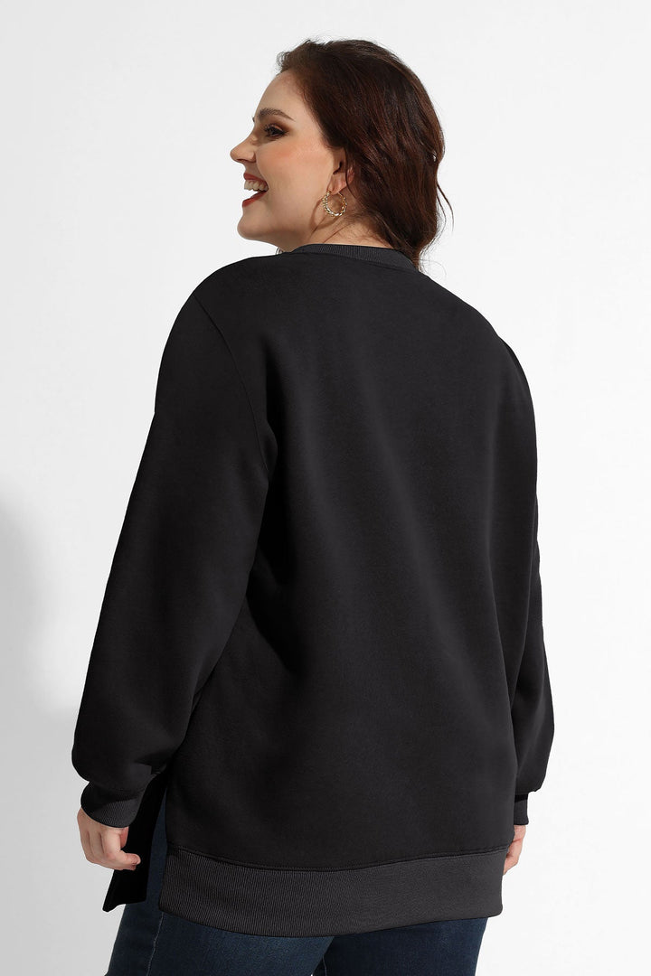 Solid Split Hem Long Sleeve Basic Sweatshirt