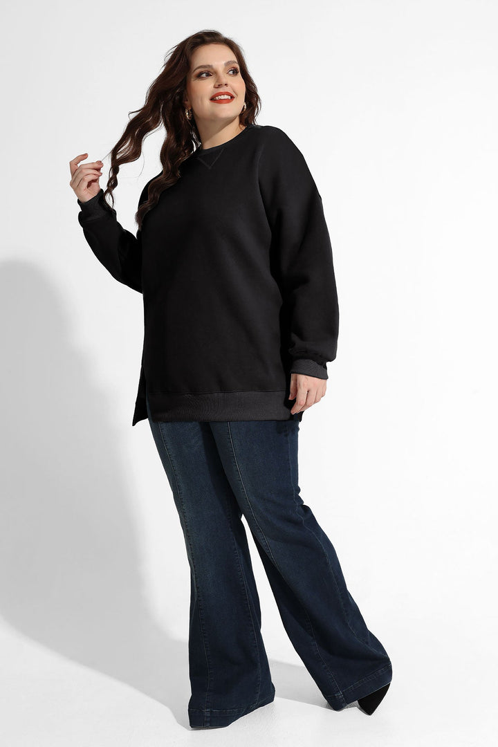 Solid Split Hem Long Sleeve Basic Sweatshirt