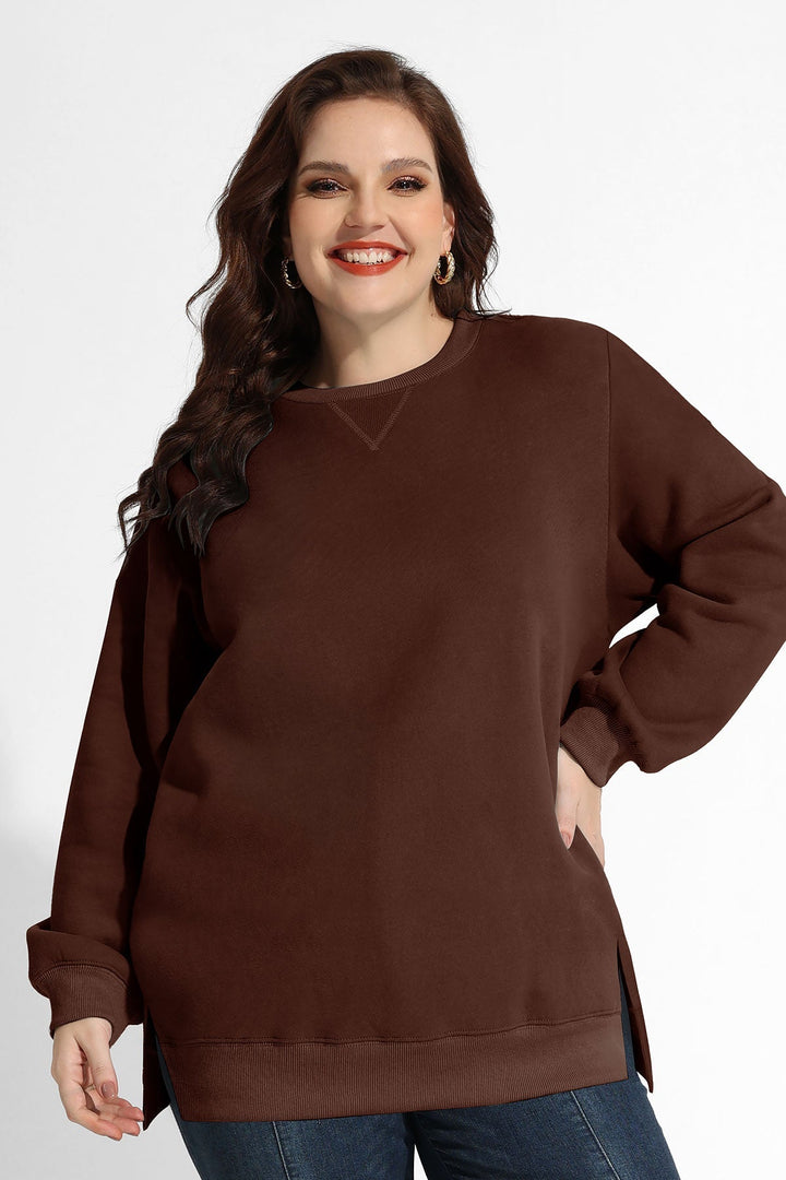 Solid Split Hem Long Sleeve Basic Sweatshirt