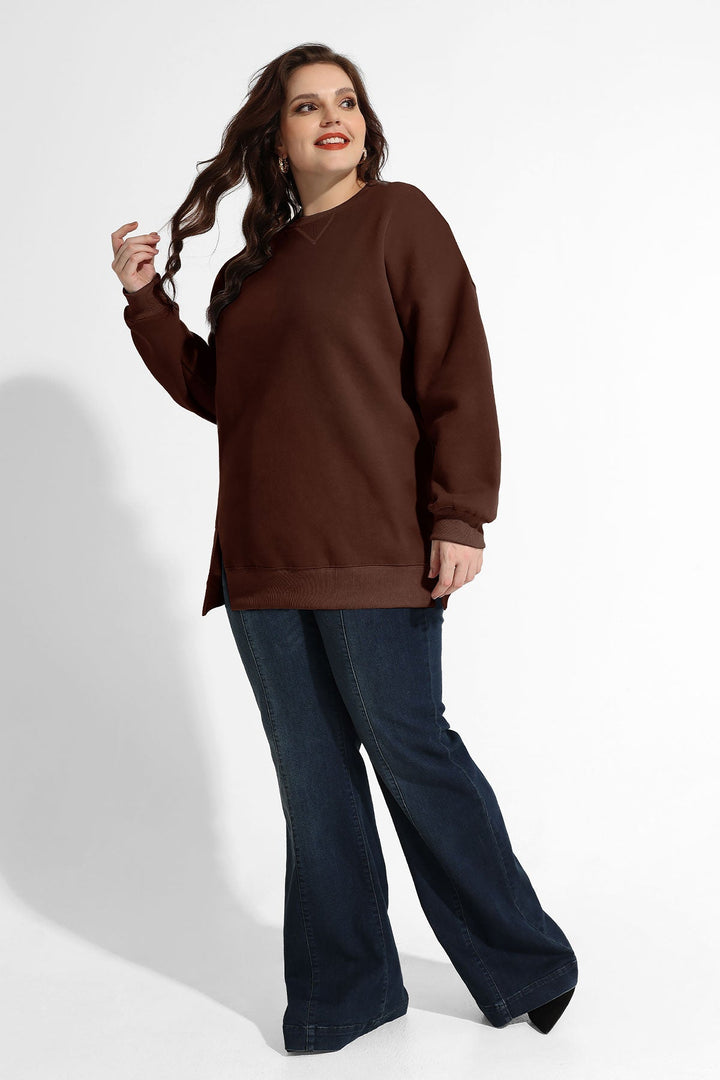 Solid Split Hem Long Sleeve Basic Sweatshirt