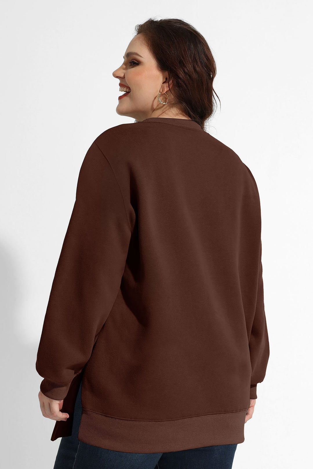Solid Split Hem Long Sleeve Basic Sweatshirt