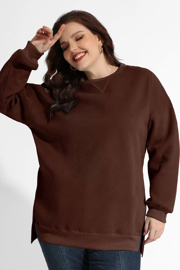 Solid Split Hem Long Sleeve Basic Sweatshirt