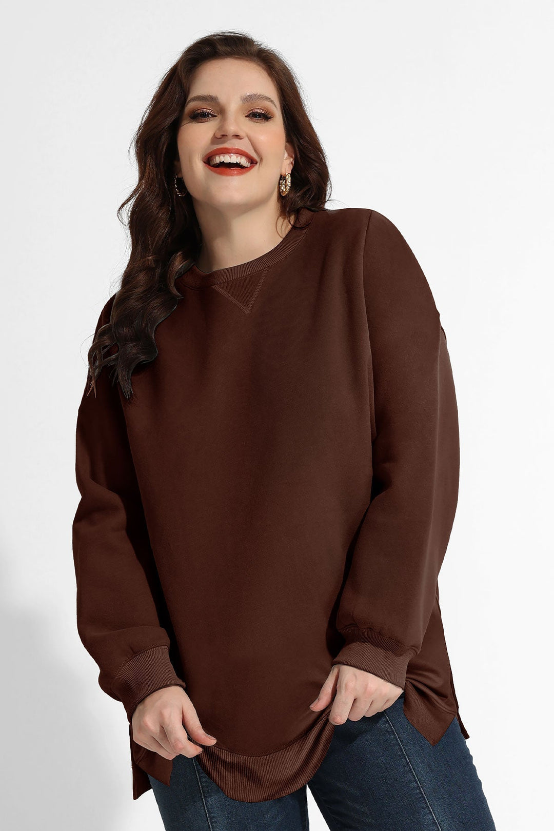 Solid Split Hem Long Sleeve Basic Sweatshirt
