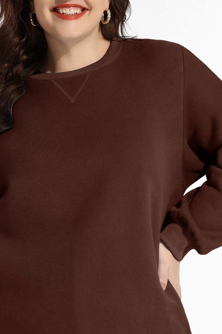 Solid Split Hem Long Sleeve Basic Sweatshirt