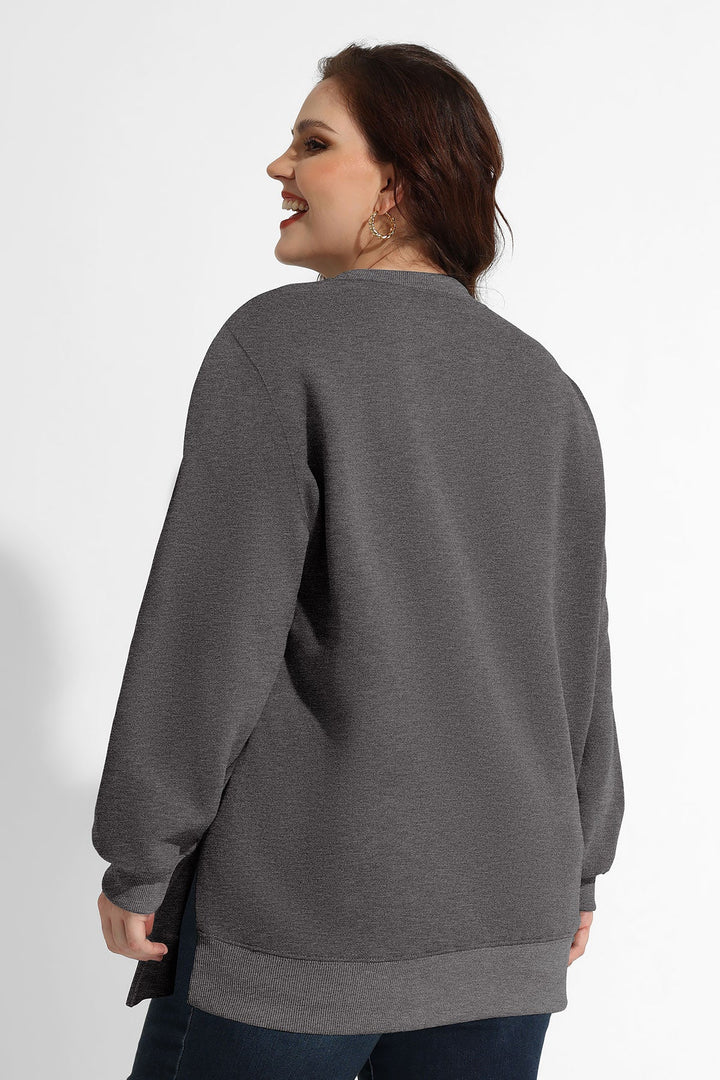Solid Split Hem Long Sleeve Basic Sweatshirt