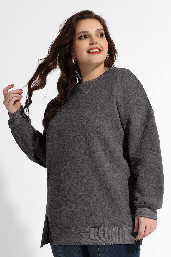 Solid Split Hem Long Sleeve Basic Sweatshirt