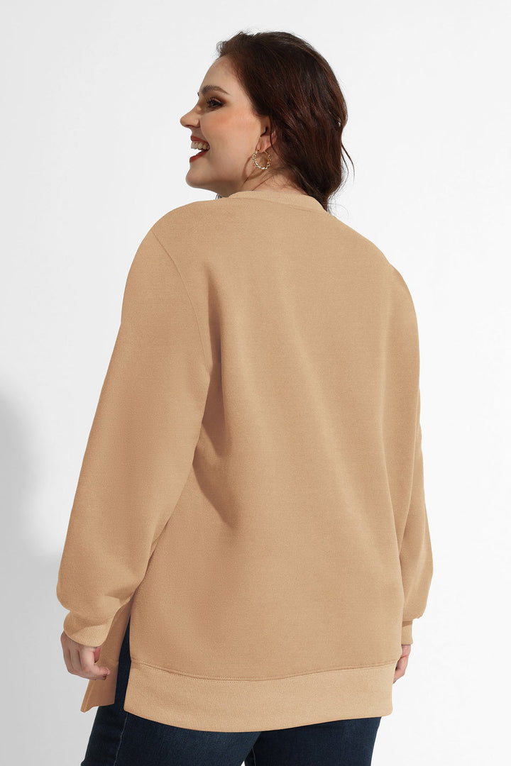 Solid Split Hem Long Sleeve Basic Sweatshirt