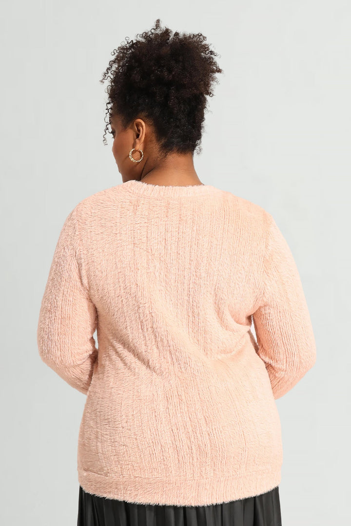 Solid V Neck Knit Velvet Long Sleeve Pullover Sweater