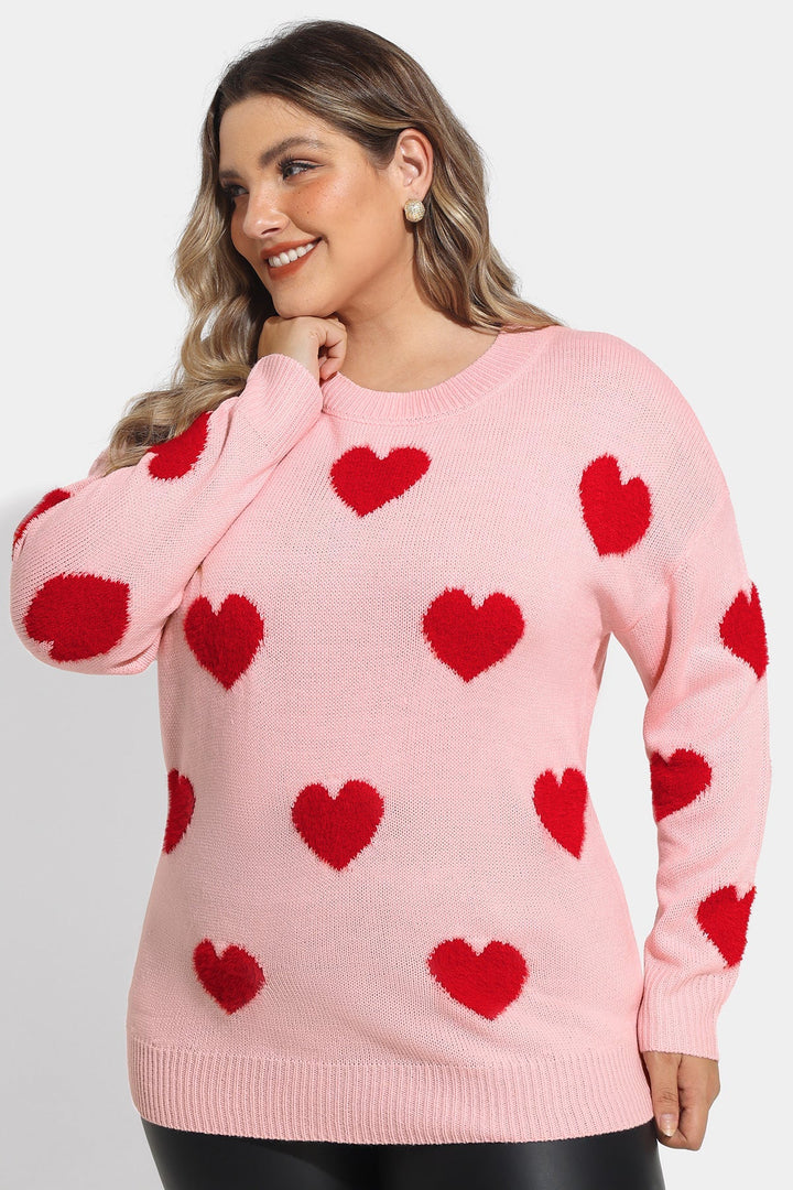Valentine Heart Print Crewneck Long Sleeve Sweater
