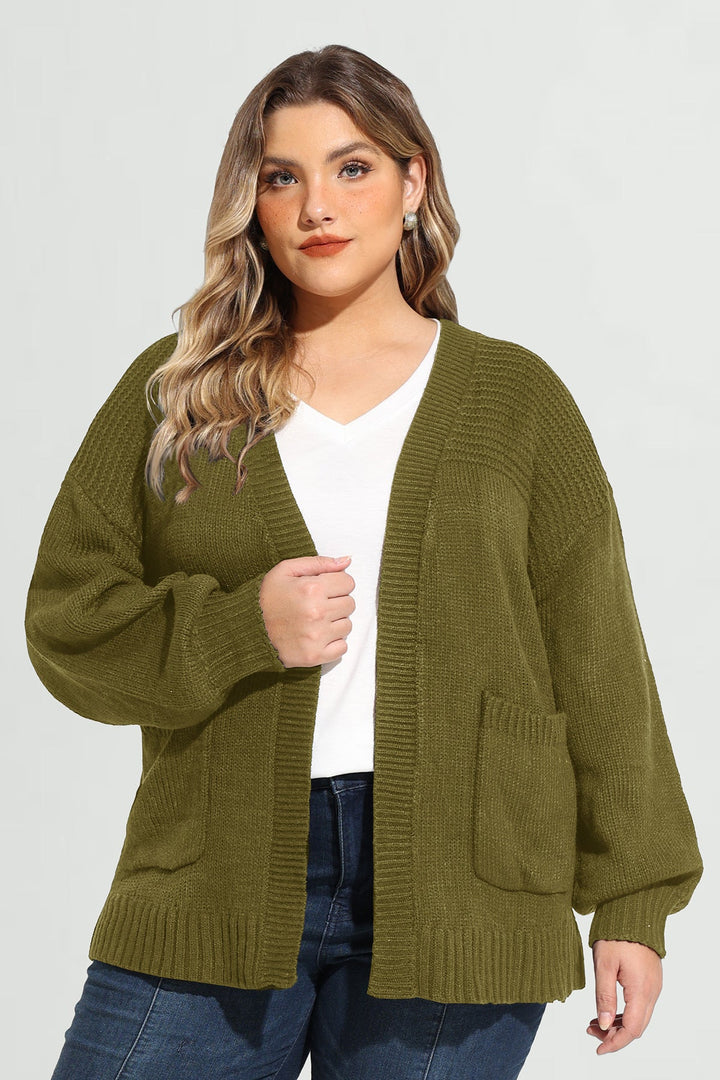 Olive Green Cozy Open Front Ribbed Knit Cardigan