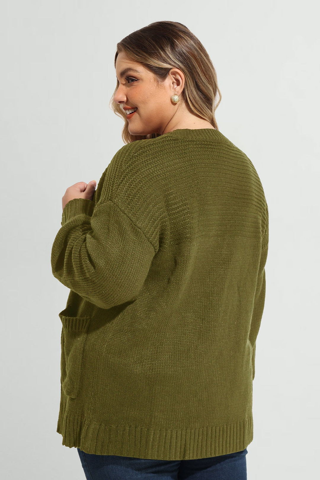 Olive Green Cozy Open Front Ribbed Knit Cardigan