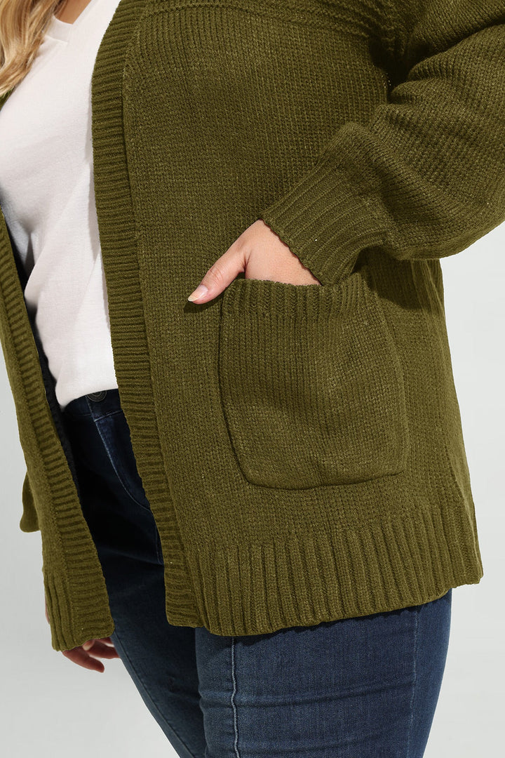 Olive Green Cozy Open Front Ribbed Knit Cardigan