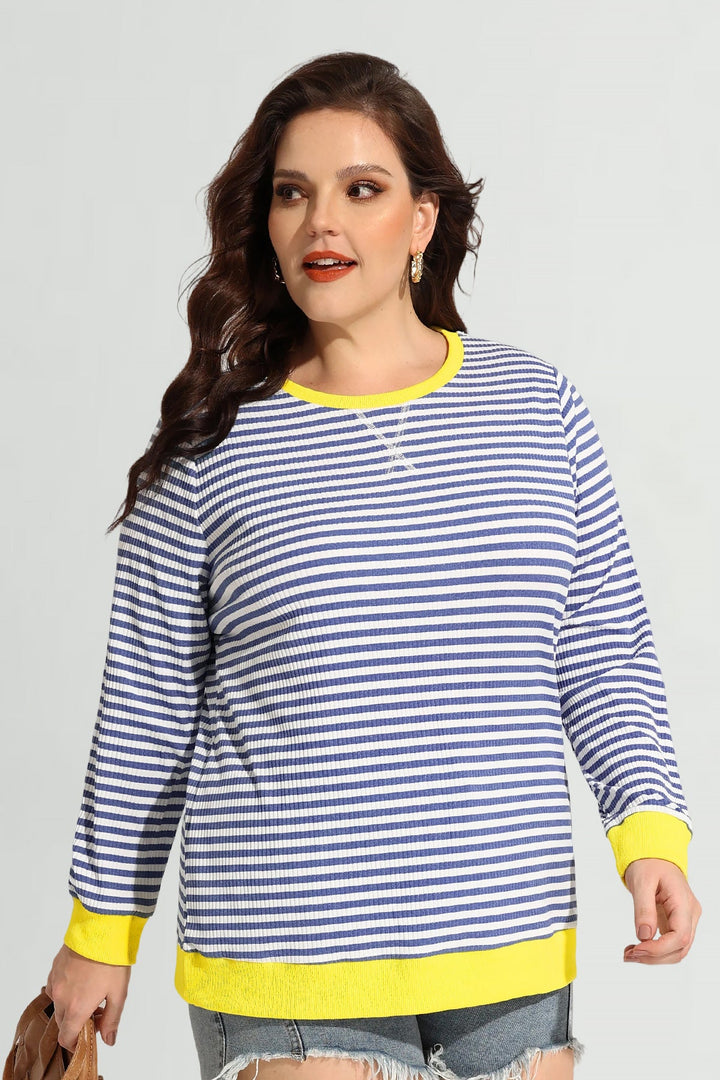 Stripe Patchwork Elastic Long Sleeve Sweatshirt