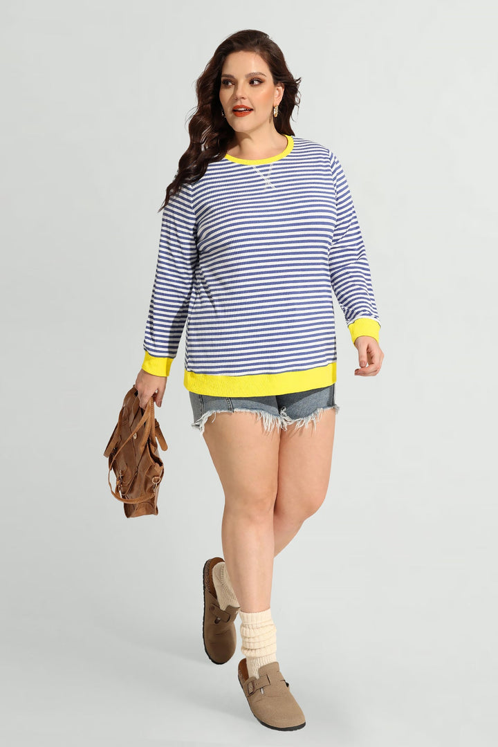 Stripe Patchwork Elastic Long Sleeve Sweatshirt
