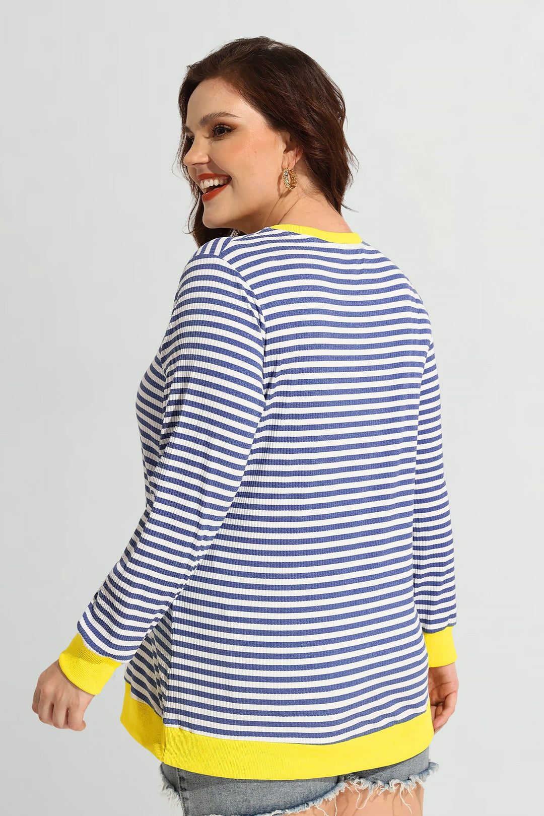 Stripe Patchwork Elastic Long Sleeve Sweatshirt