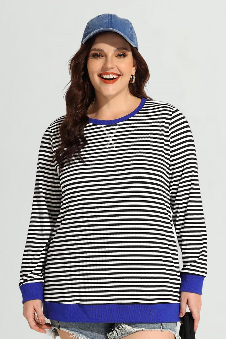 Stripe Patchwork Elastic Long Sleeve Sweatshirt