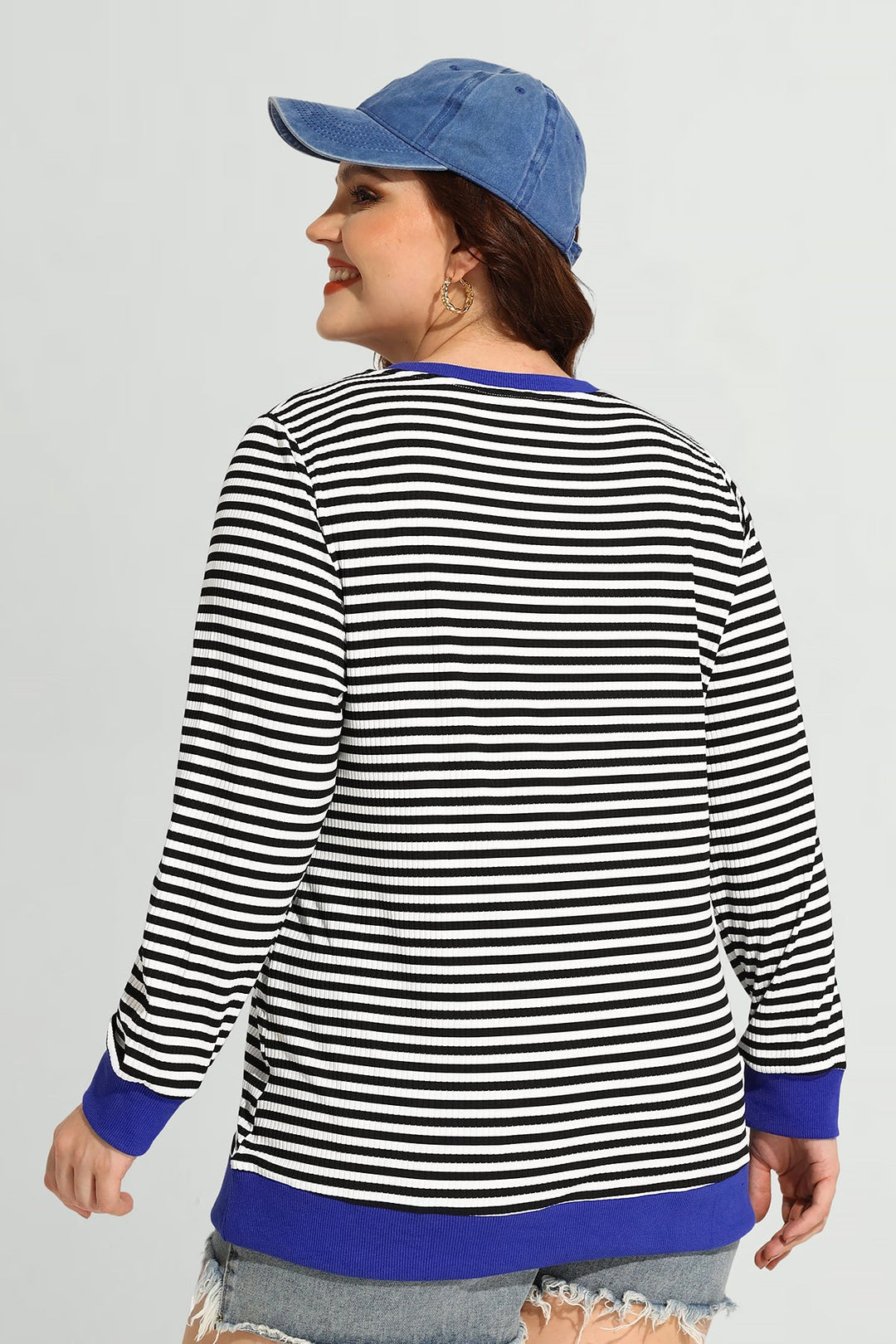 Stripe Patchwork Elastic Long Sleeve Sweatshirt