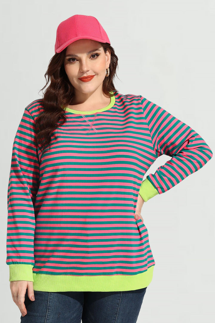 Stripe Patchwork Elastic Long Sleeve Sweatshirt