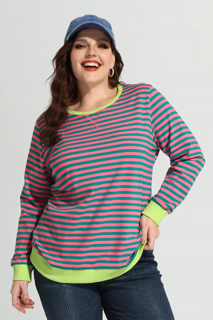 Stripe Patchwork Elastic Long Sleeve Sweatshirt