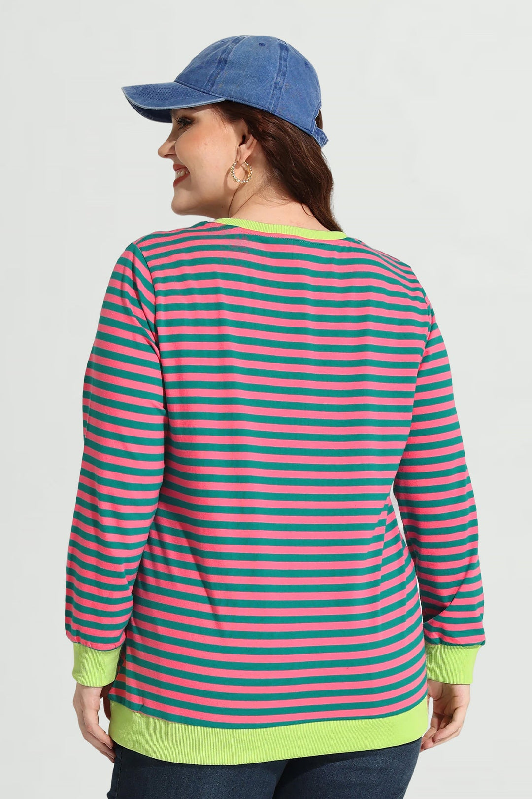 Stripe Patchwork Elastic Long Sleeve Sweatshirt