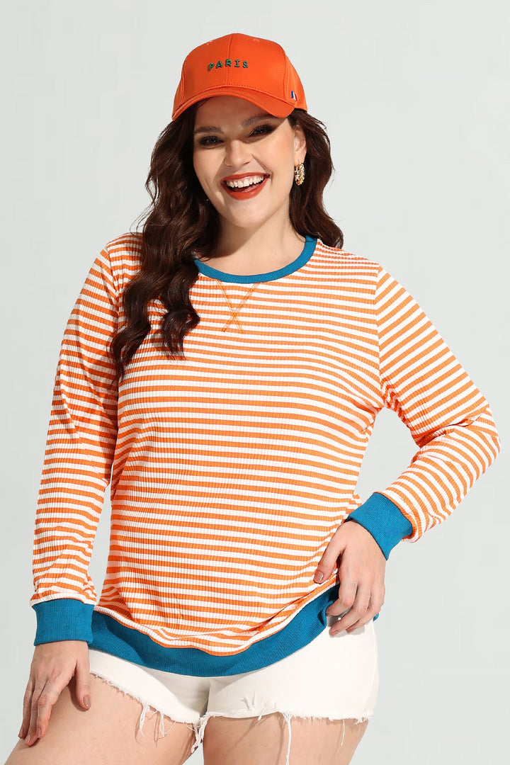 Stripe Patchwork Elastic Long Sleeve Sweatshirt